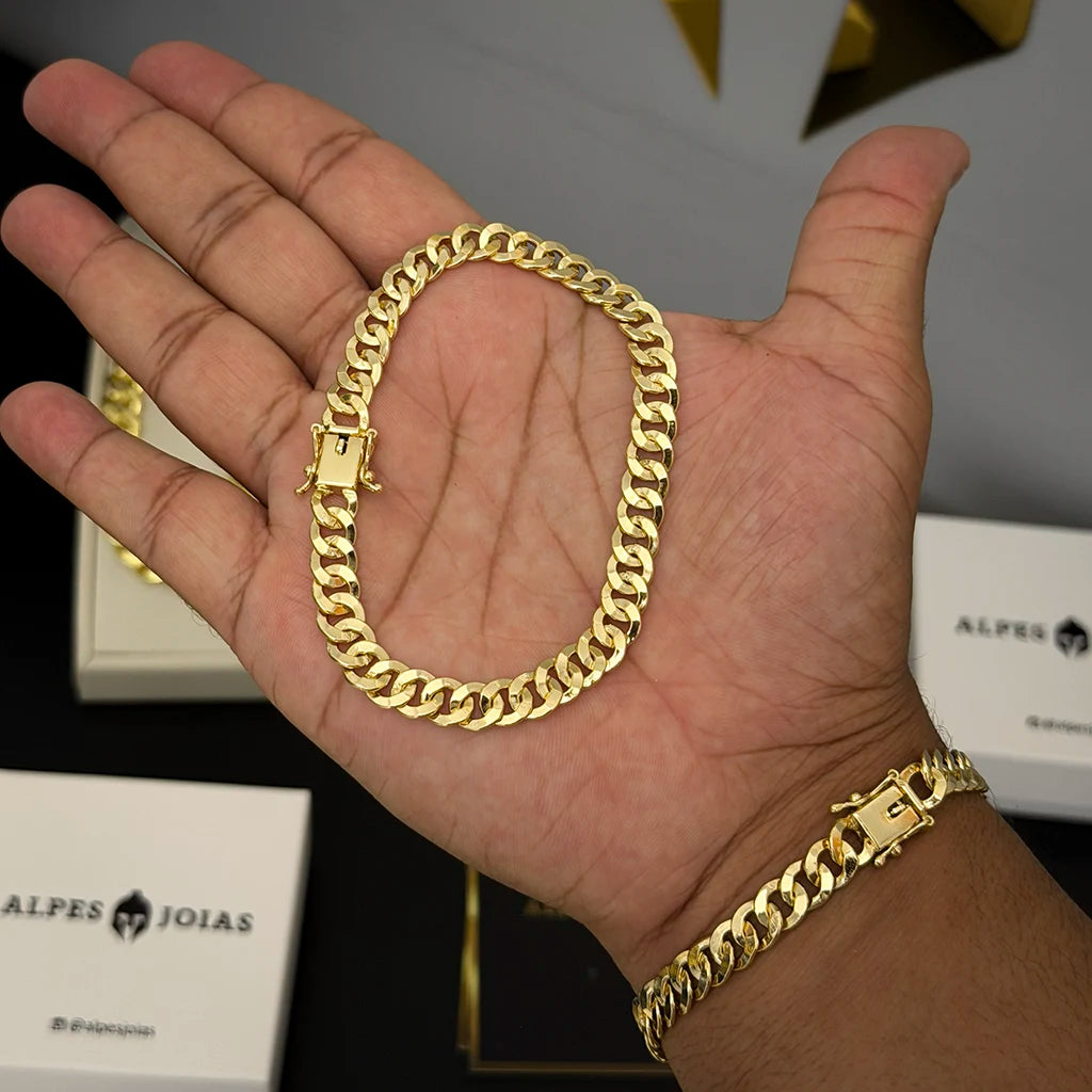 Pulseira Escama Laminada 8mm Banhado a Ouro 18K