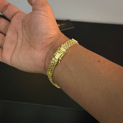Pulseira Esteira 10mm Cravejada Banhado a Ouro 18K