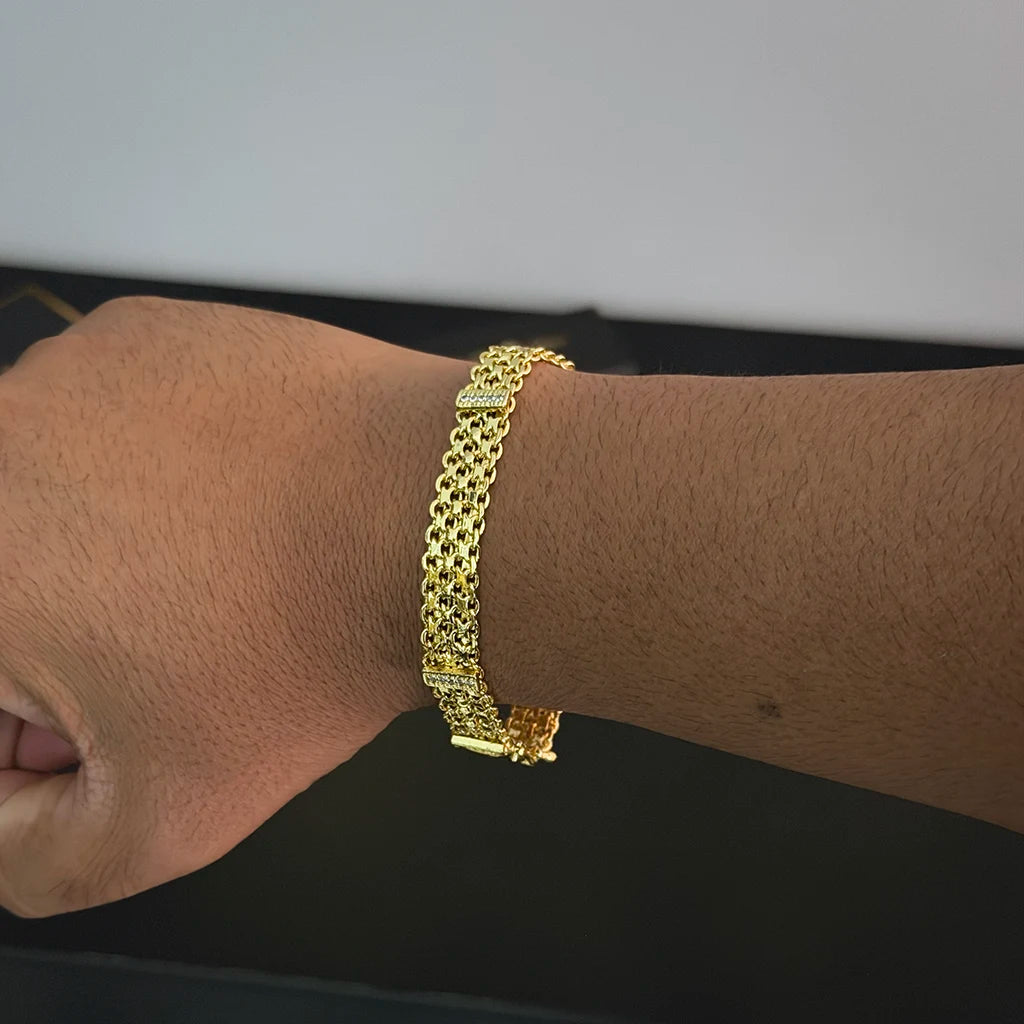 Pulseira Esteira 10mm Cravejada Banhado a Ouro 18K