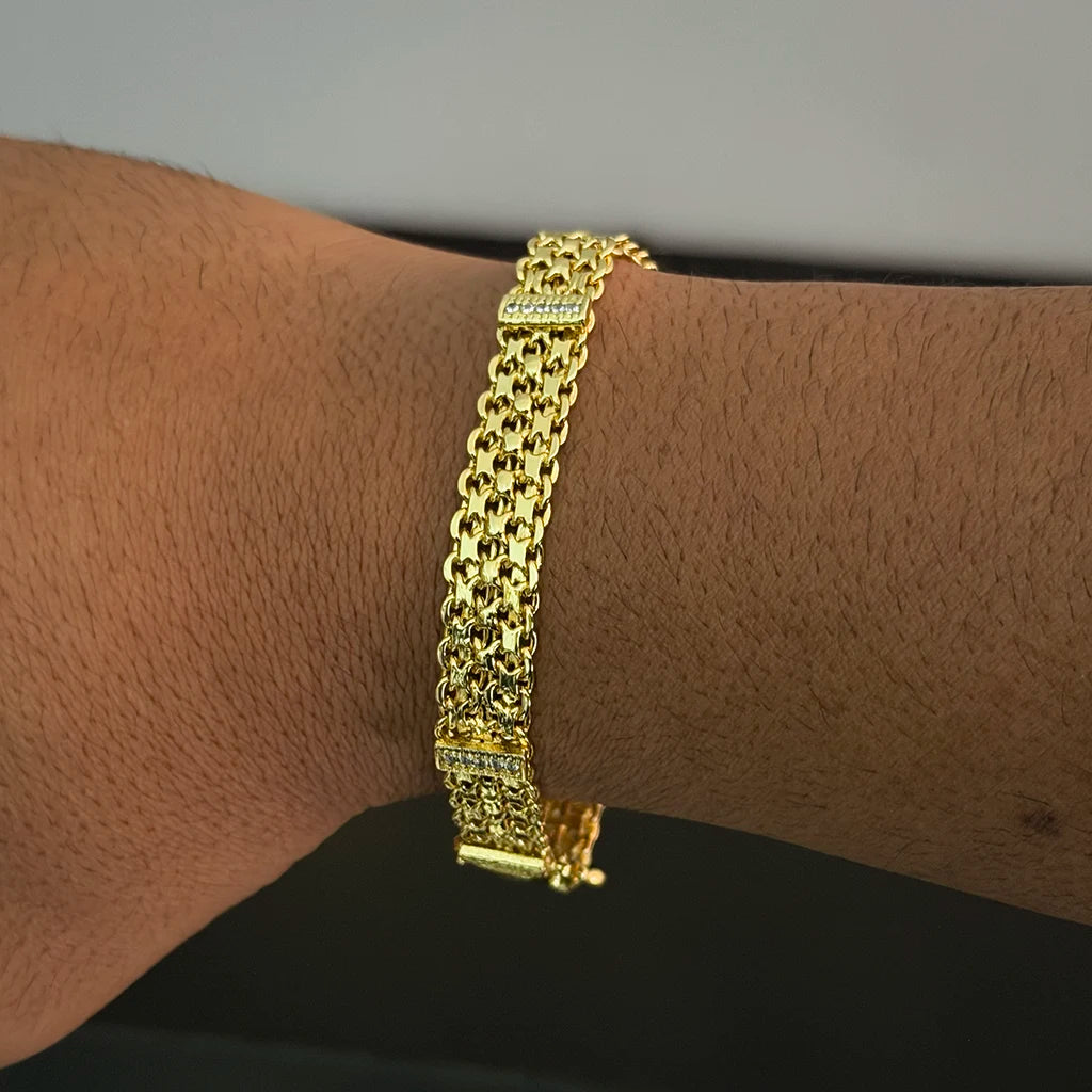 Pulseira Esteira 10mm Cravejada Banhado a Ouro 18K