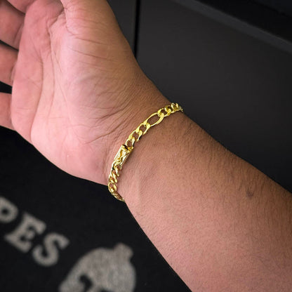 Pulseira Fígaro 3x1 6mm Banhado a Ouro 18K