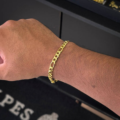 Pulseira Fígaro 3x1 6mm Banhado a Ouro 18K