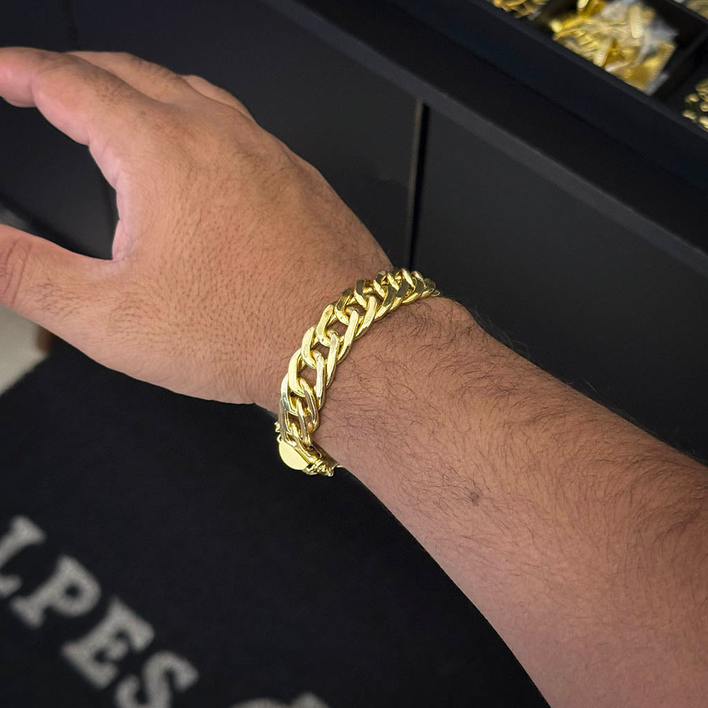 Pulseira Grumet 13mm Fecho Santa Banhado a Ouro 18K