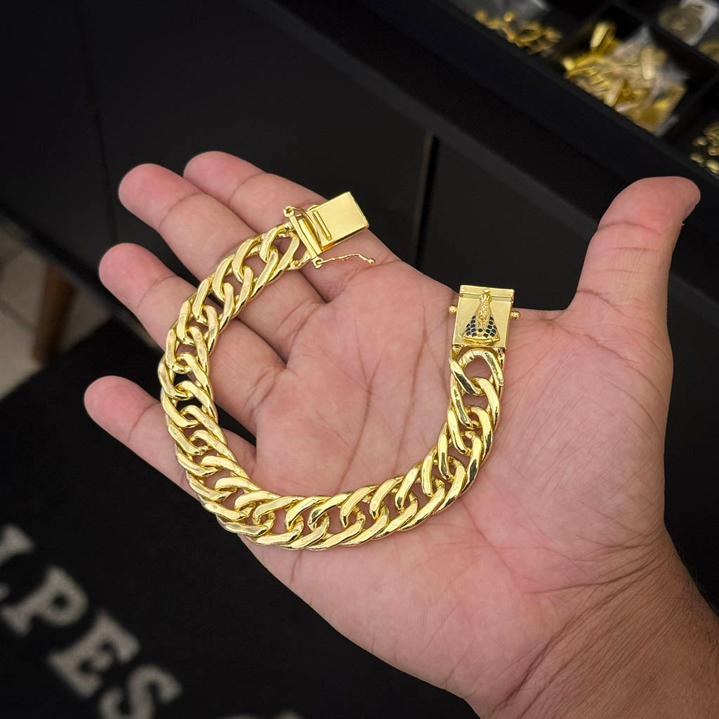 Pulseira Grumet 13mm Fecho Santa Banhado a Ouro 18K
