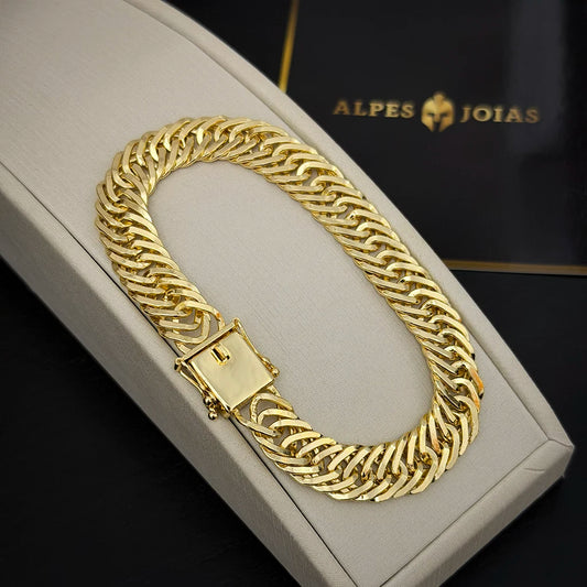 Pulseira Grumet Tripla 12mm Banhado a Ouro 18K