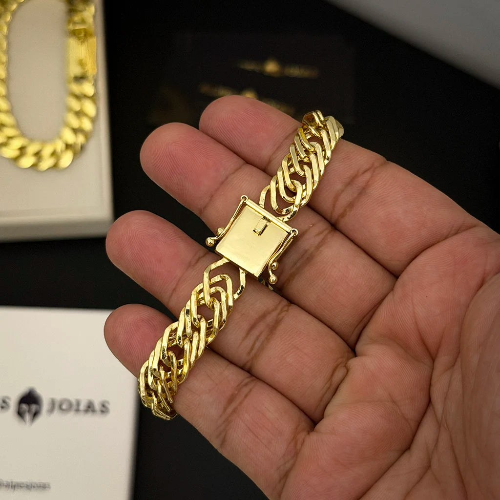 Pulseira Grumet Tripla 12mm Banhado a Ouro 18K