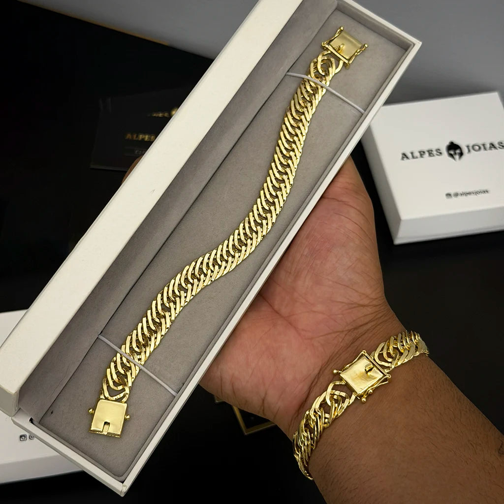 Pulseira Grumet Tripla 12mm Banhado a Ouro 18K