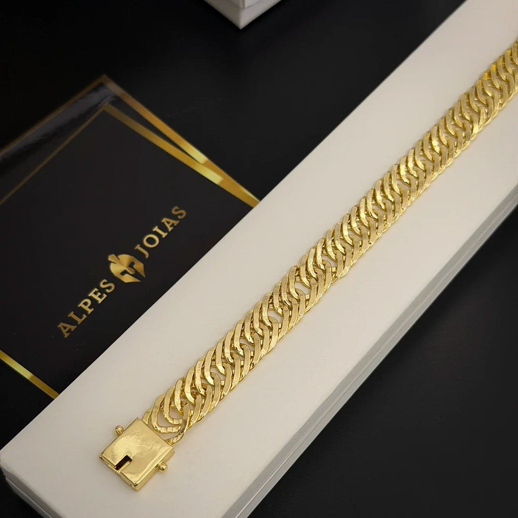 Pulseira Grumet Tripla 12mm Banhado a Ouro 18K