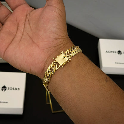 Pulseira Grumet Tripla 12mm Banhado a Ouro 18K