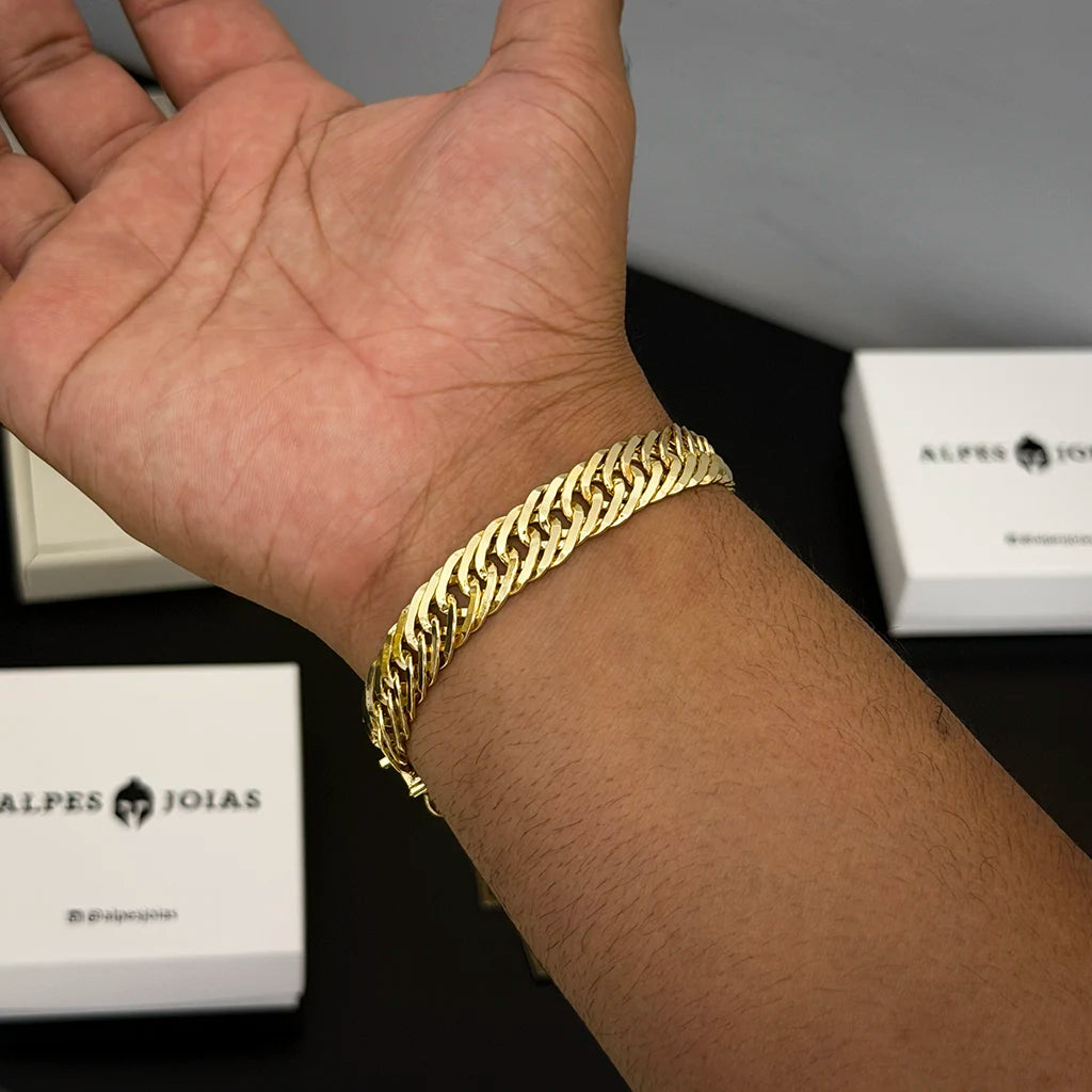 Pulseira Grumet Tripla 12mm Banhado a Ouro 18K
