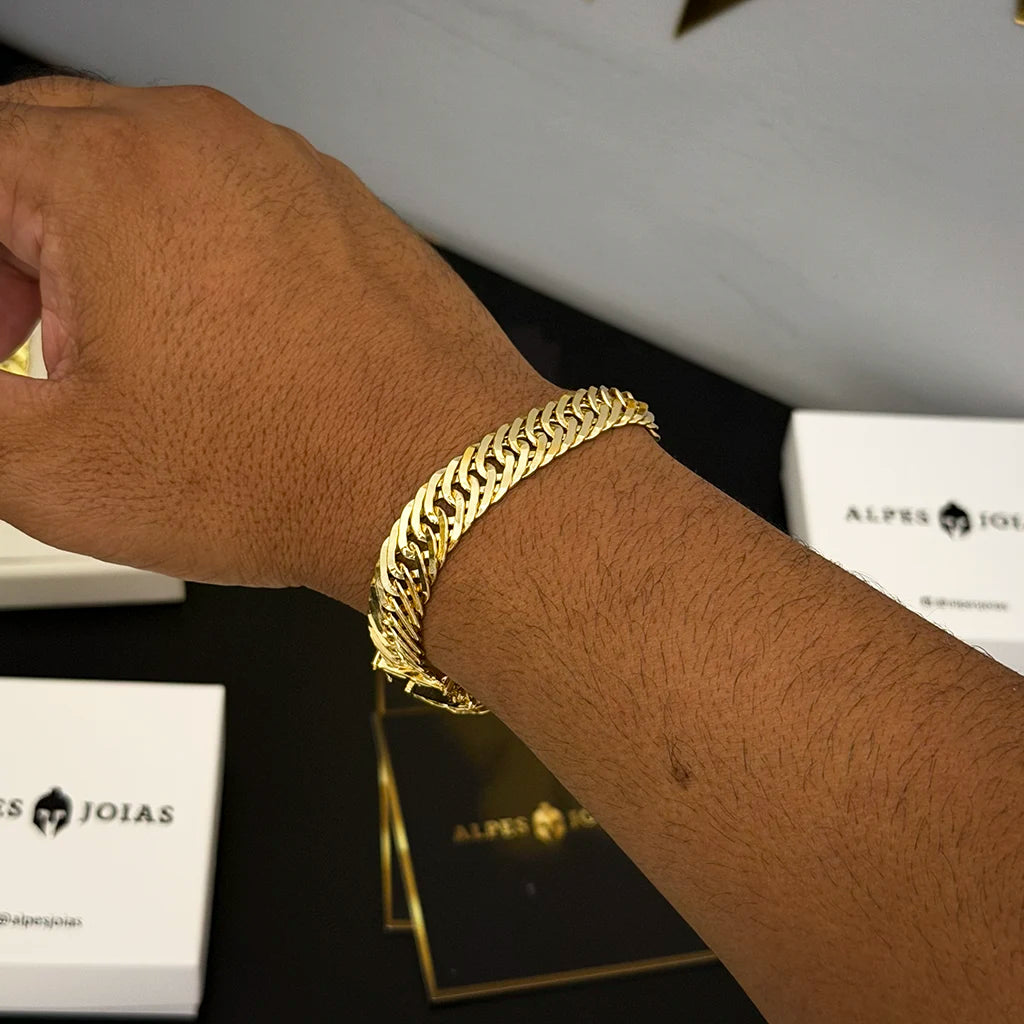 Pulseira Grumet Tripla 12mm Banhado a Ouro 18K