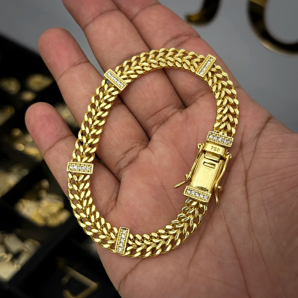 Pulseira Lacraia 8mm Cravejada Banhado a Ouro 18K