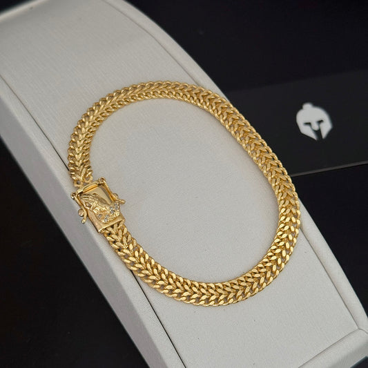 Pulseira Lacraia 8mm Fecho Mão Orando Banhada a Ouro 18K
