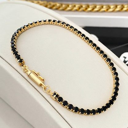 Pulseira Riviera Preta 3mm Banhada a Ouro 18K