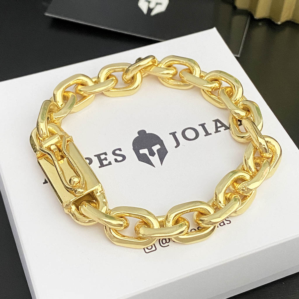 Pulseira Cadeado 10mm Banhado a Ouro 18K