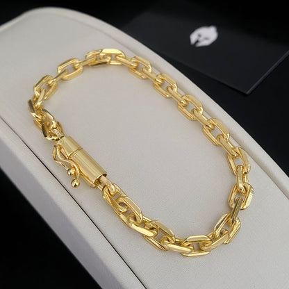 Kit Corrente e Pulseira Cadeado 6mm e Pingente Letra Banhado a Ouro 18K