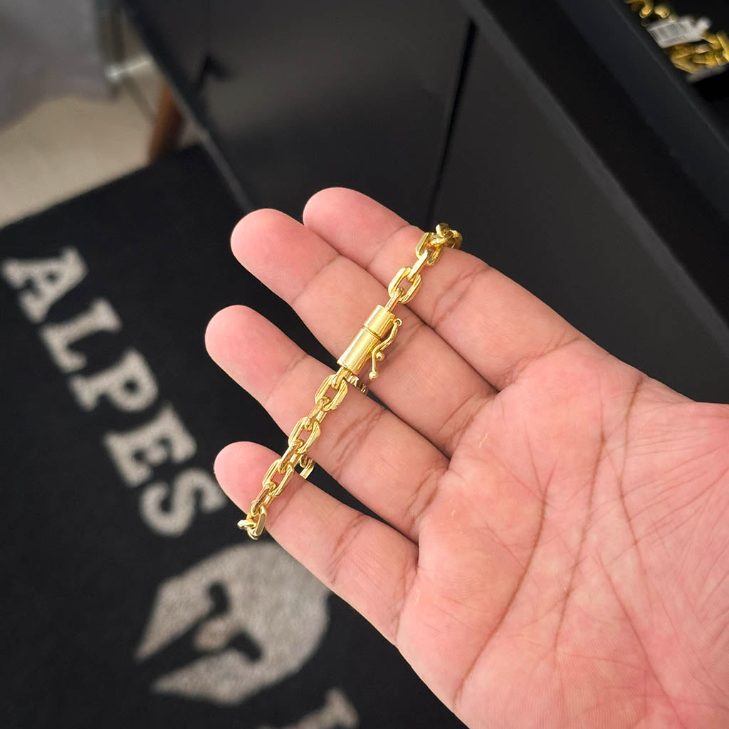 Kit Corrente e Pulseira Cadeado 5mm e Pingente Cruz Banhado a Ouro 18K
