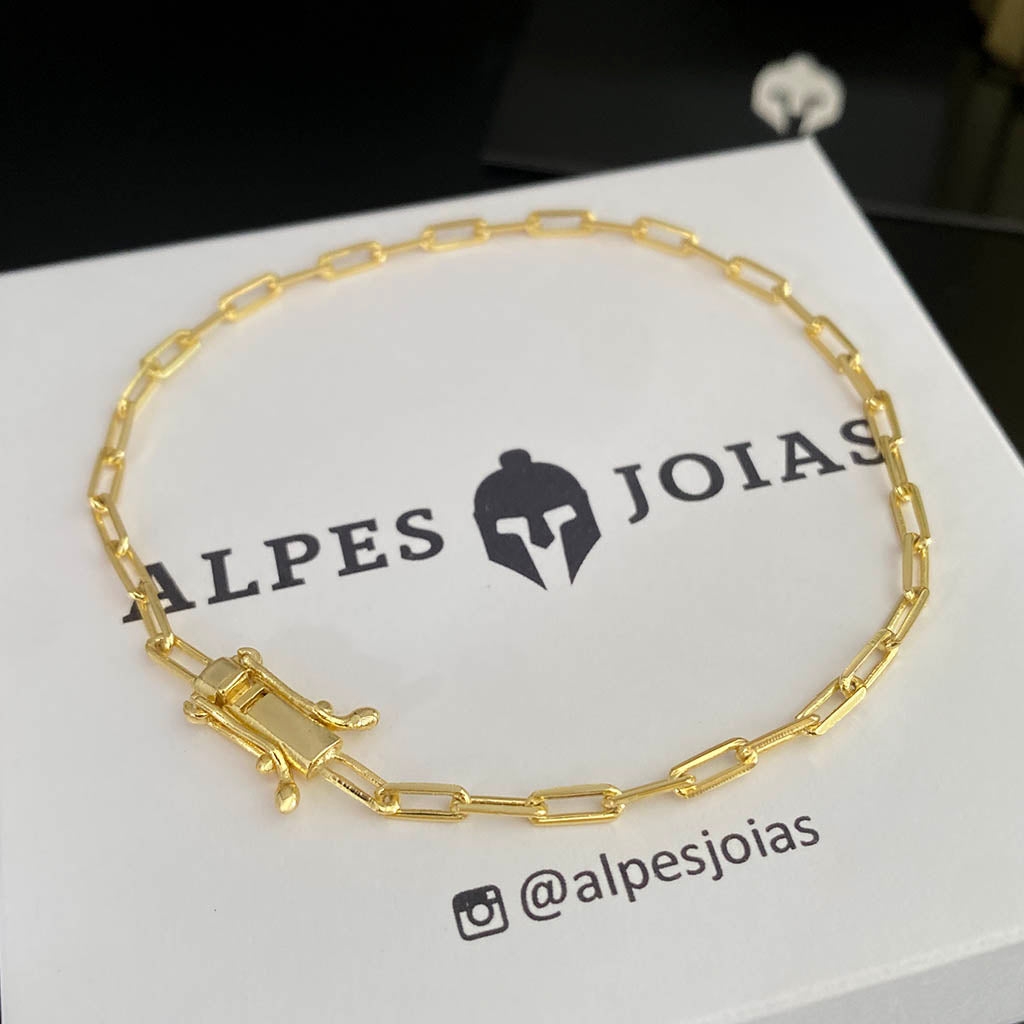 Pulseira Cadeado Alongado 2mm Banhada a Ouro 18K