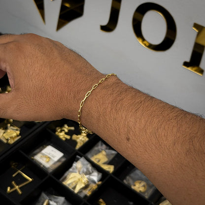 Pulseira Cadeado Alongado 2mm Banhada a Ouro 18K