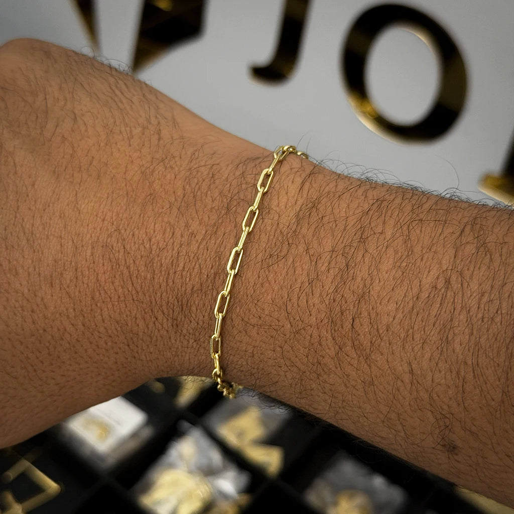 Pulseira Cadeado Alongado 2mm Banhada a Ouro 18K