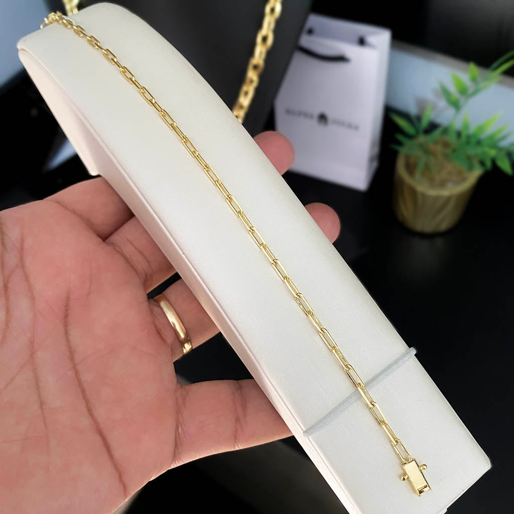 Pulseira Cadeado Alongado 2mm Banhada a Ouro 18K