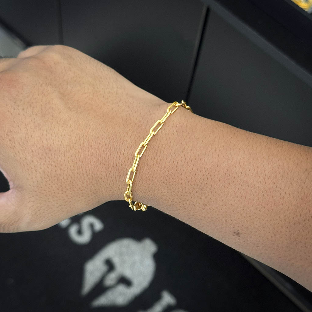 Pulseira Cadeado Alongado 4mm Banhada a Ouro 18K