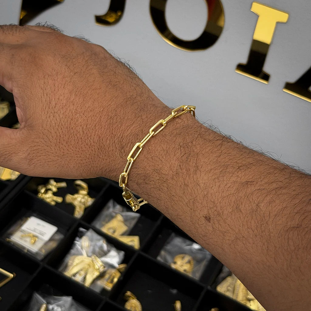 Pulseira Cadeado Alongado 6mm Banhada a Ouro 18K