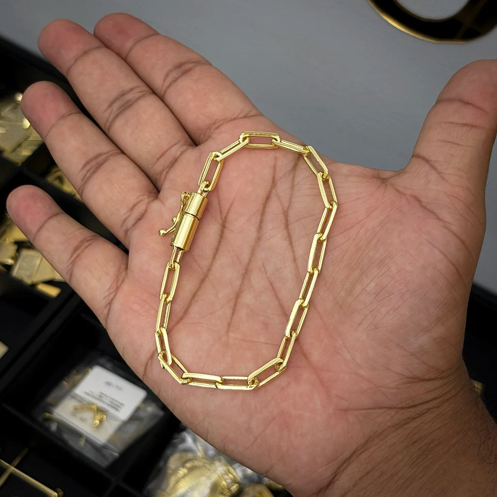 Pulseira Cadeado Alongado 6mm Banhada a Ouro 18K