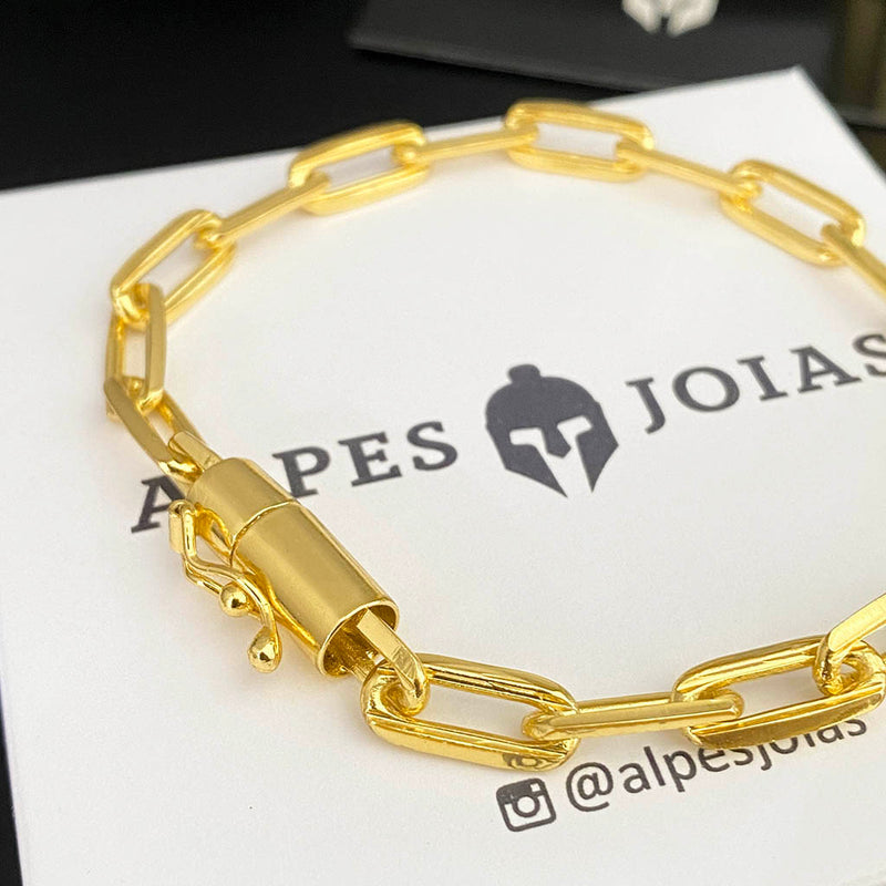 Pulseira Cadeado Alongado 6mm Banhada a Ouro 18K