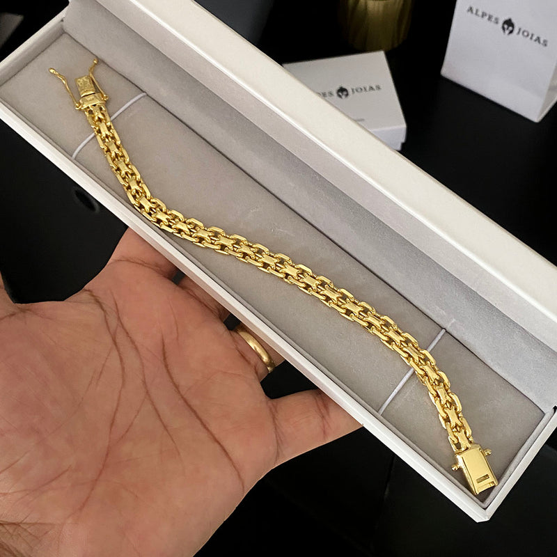 Pulseira Cadeado Duplo 10mm Banhado a Ouro 18K