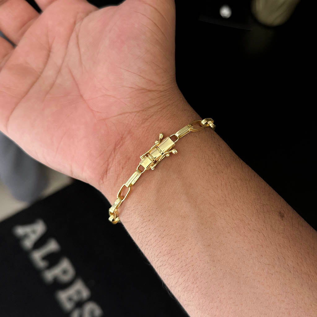 Kit Corrente e Pulseira Elo Alongado 5mm e Pingente Letra Banhado a Ouro 18K