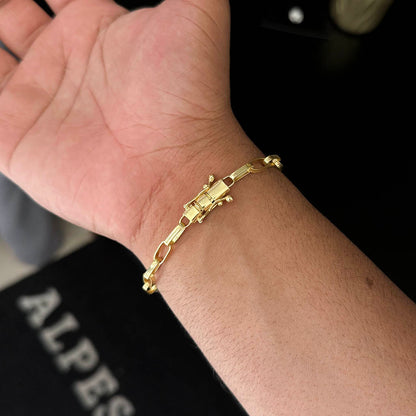 Kit Corrente e Pulseira Elo Alongado 5mm e Pingente Letra Banhado a Ouro 18K