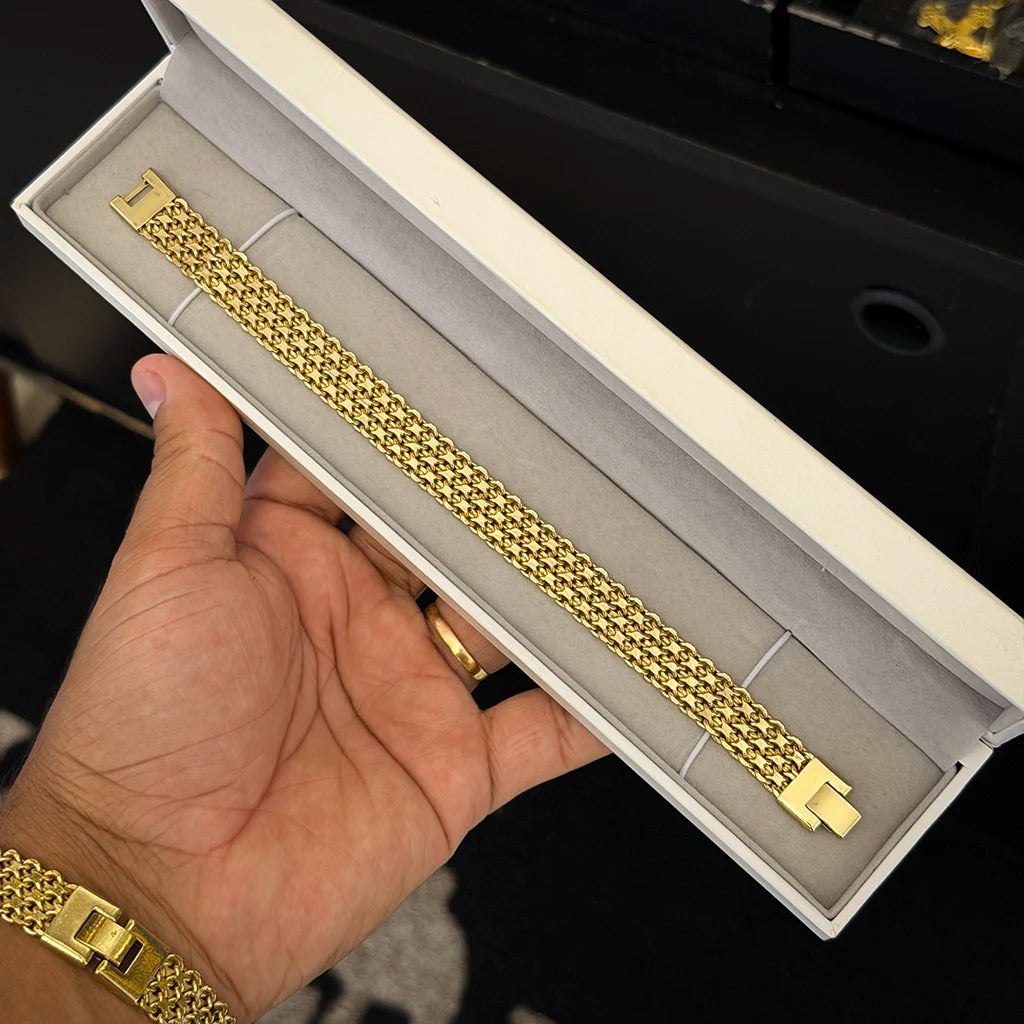 Pulseira Esteira 12mm Banhado a Ouro 18K