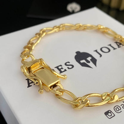 Kit Corrente e Pulseira Fígaro 1x1 5mm Banhado a Ouro 18K