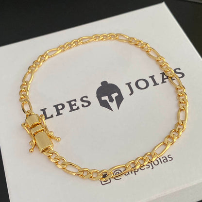 Pulseira Fígaro 3x1 4mm Banhado a Ouro 18K