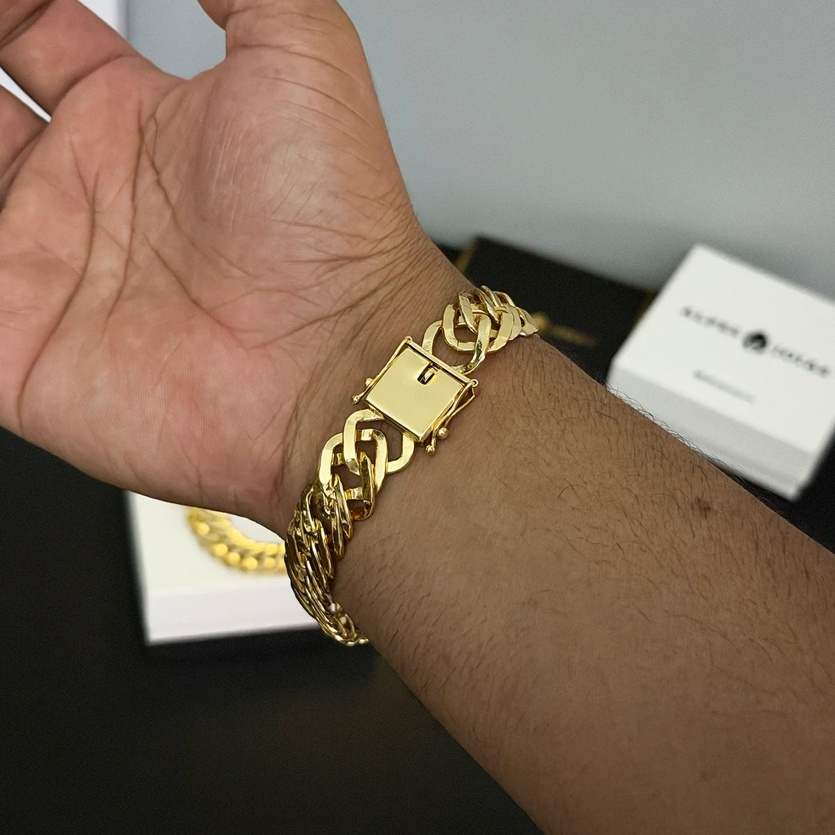 Pulseira Grumet Tripla 15mm Banhado a Ouro 18K