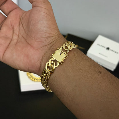 Pulseira Grumet Tripla 15mm Banhado a Ouro 18K