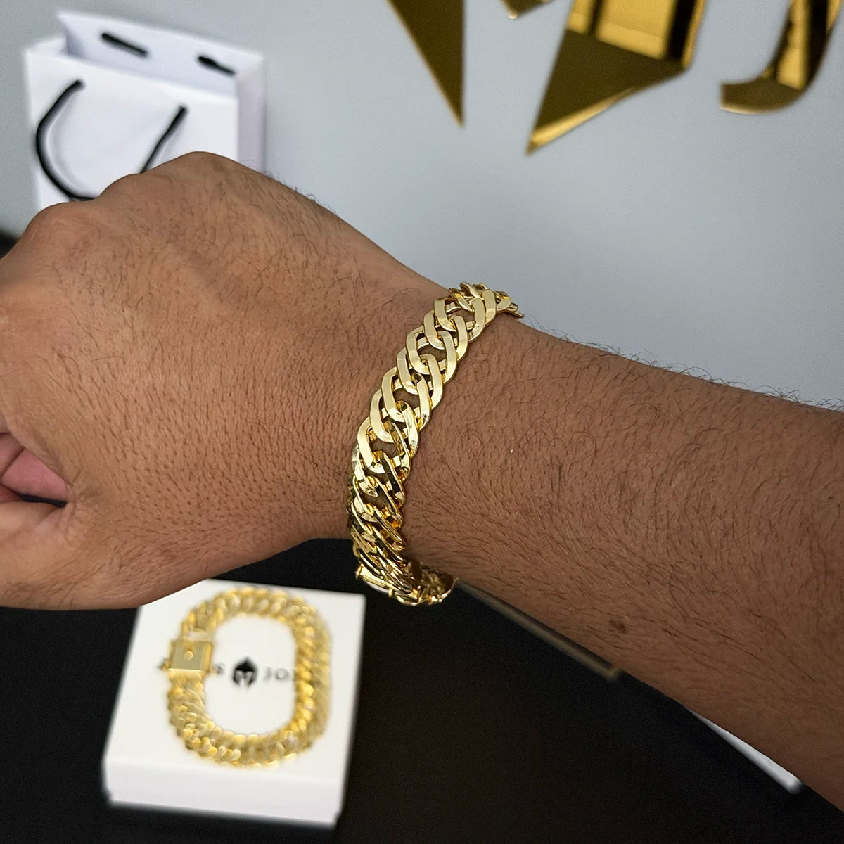 Pulseira Grumet Tripla 15mm Banhado a Ouro 18K
