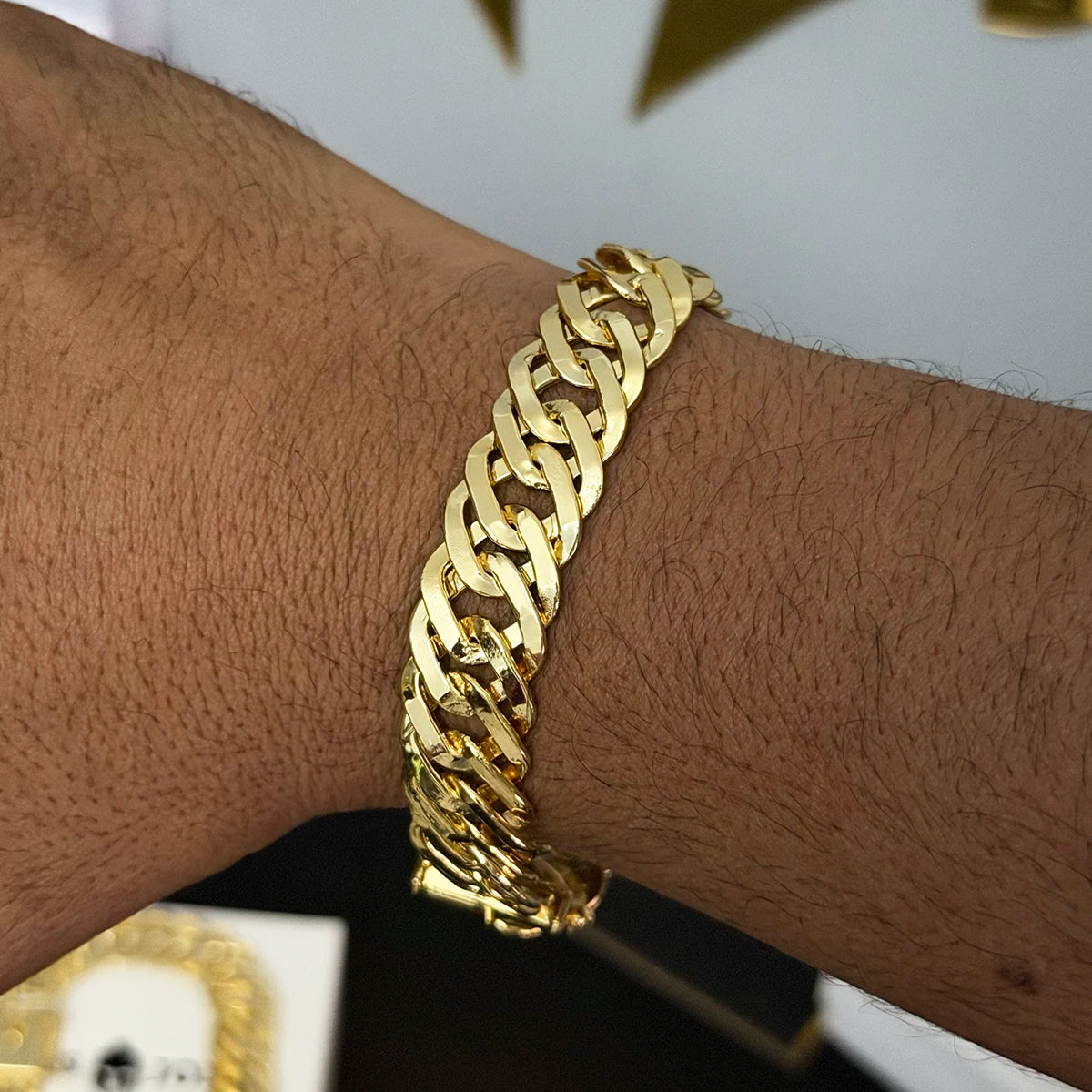Pulseira Grumet Tripla 15mm Banhado a Ouro 18K