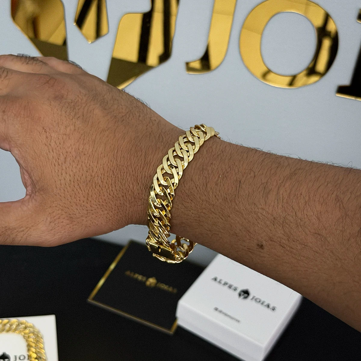 Pulseira Grumet Tripla 15mm Banhado a Ouro 18K