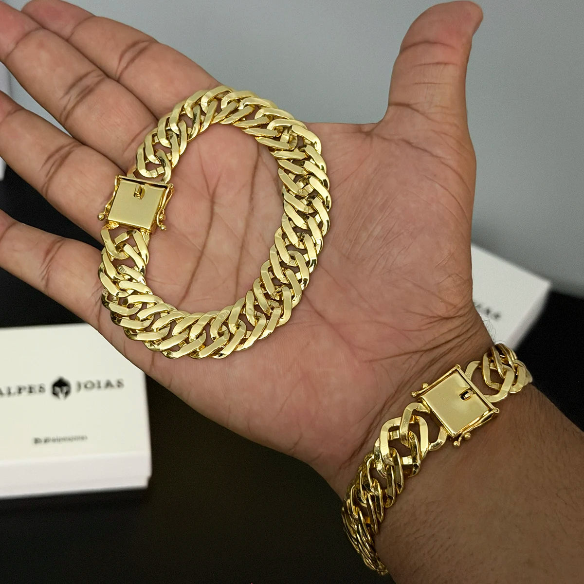 Pulseira Grumet Tripla 15mm Banhado a Ouro 18K