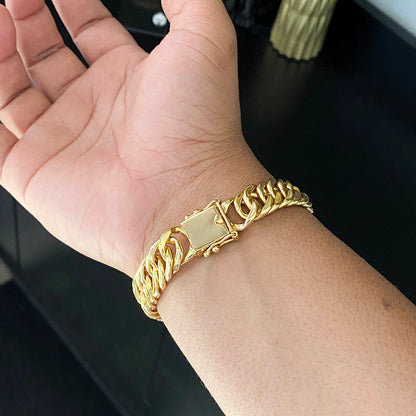 Kit Corrente e Pulseira Maciça 13mm Banhado a Ouro 18K
