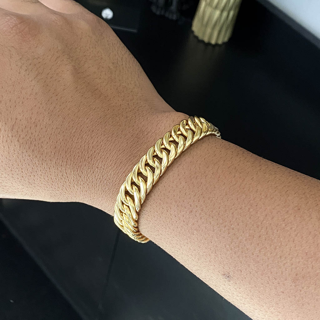 Kit Corrente e Pulseira Maciça 13mm Banhado a Ouro 18K