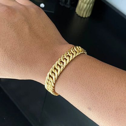Kit Corrente e Pulseira Maciça 13mm Banhado a Ouro 18K
