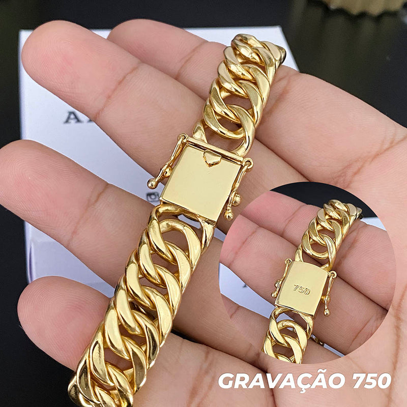 Pulseira Maciça 13mm Banhada a Ouro 18K