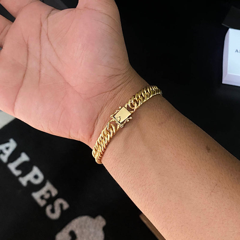 Kit Corrente e Pulseira Maciça 8mm Banhado a Ouro 18K