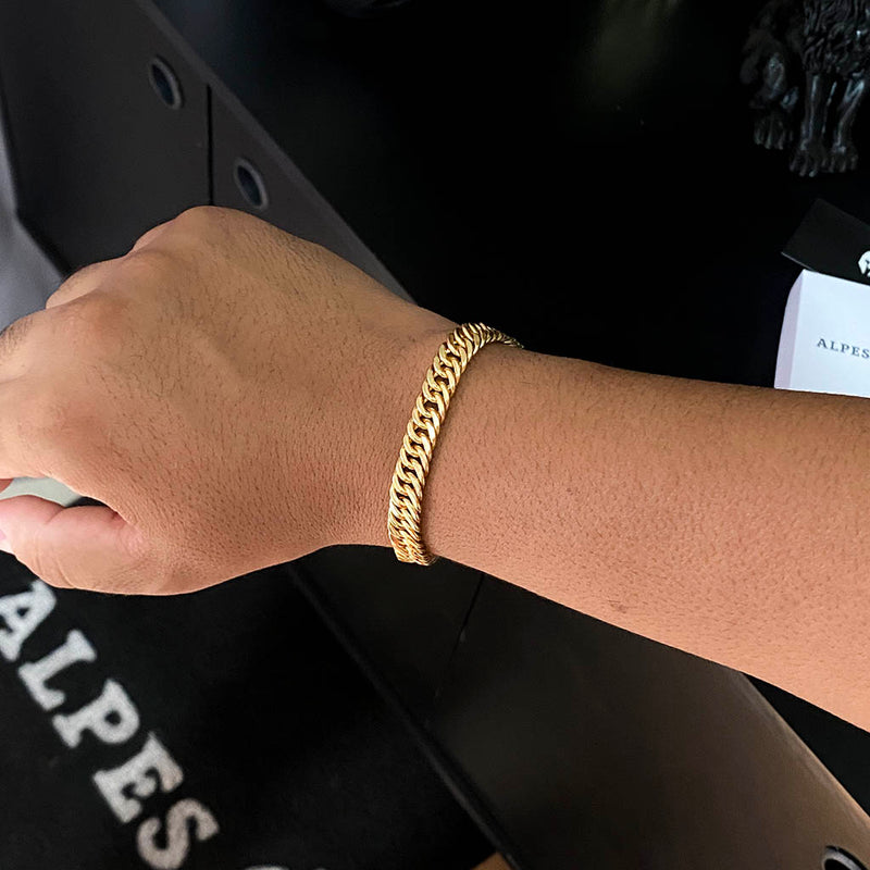 Kit Corrente e Pulseira Maciça 8mm Banhado a Ouro 18K