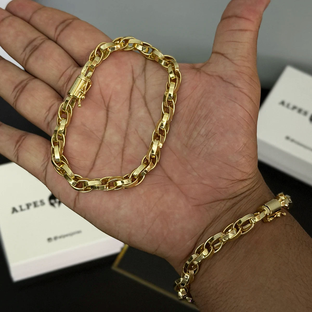 Pulseira Trançada 8mm Banhado a Ouro 18K
