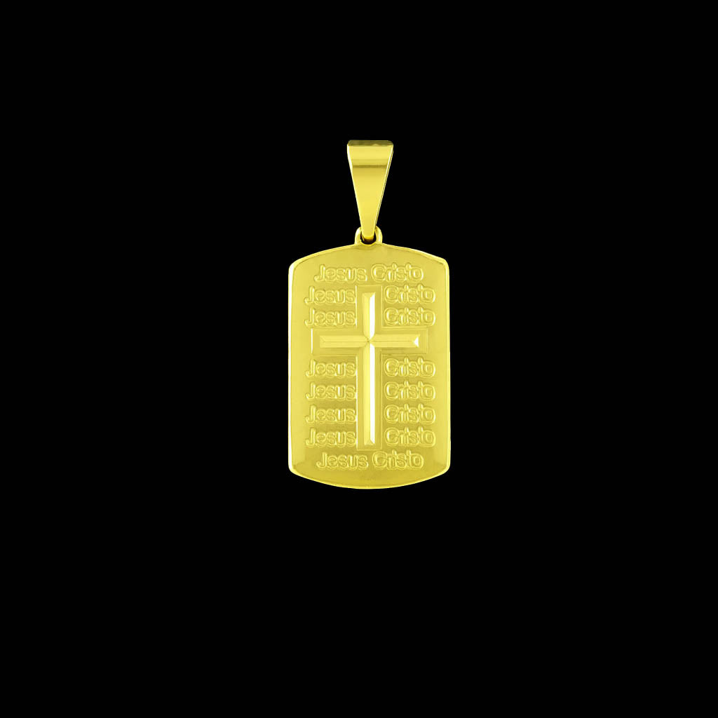 Pingente Placa Jesus Cristo Banhado a Ouro 18K