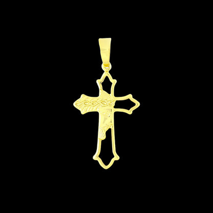 Pingente Cruz com Ponta e Face de Cristo Banhado a Ouro 18K